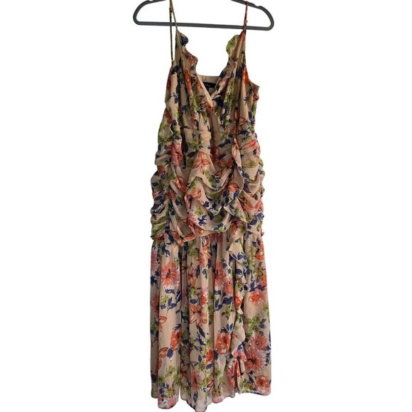 Lulus Stunning Soiree Blush Pink Floral Ruched Midi Dress Size XXL - Picture 2 of 10